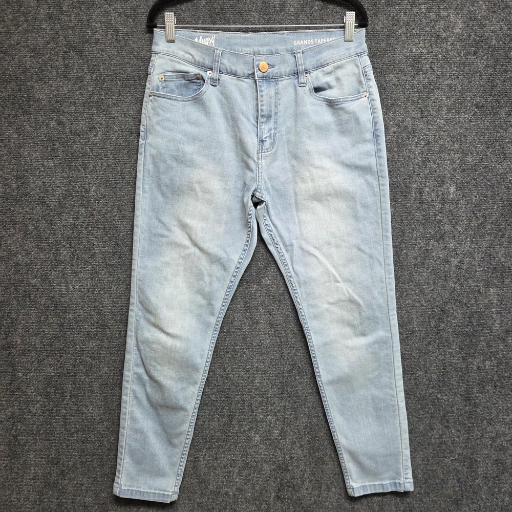 Mugsy Jeans Mens 32x28 Blue Light Stone Washed Grands Tapered Denim Tailored
